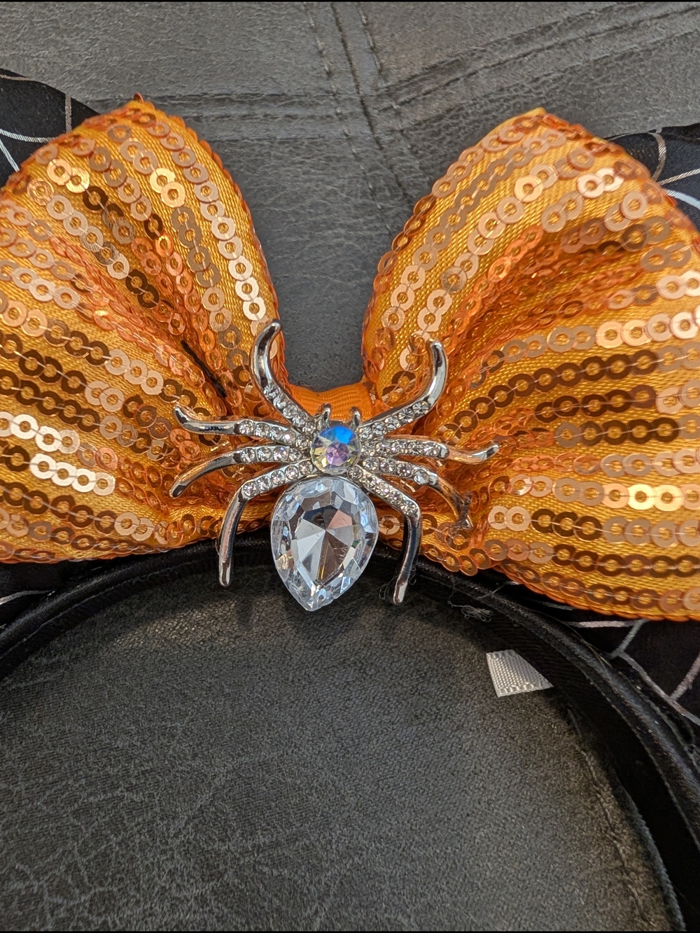 Minnie Mouse Halloween Spider Sequin Bow Headband - Orange & Black - Picture 2 of 4